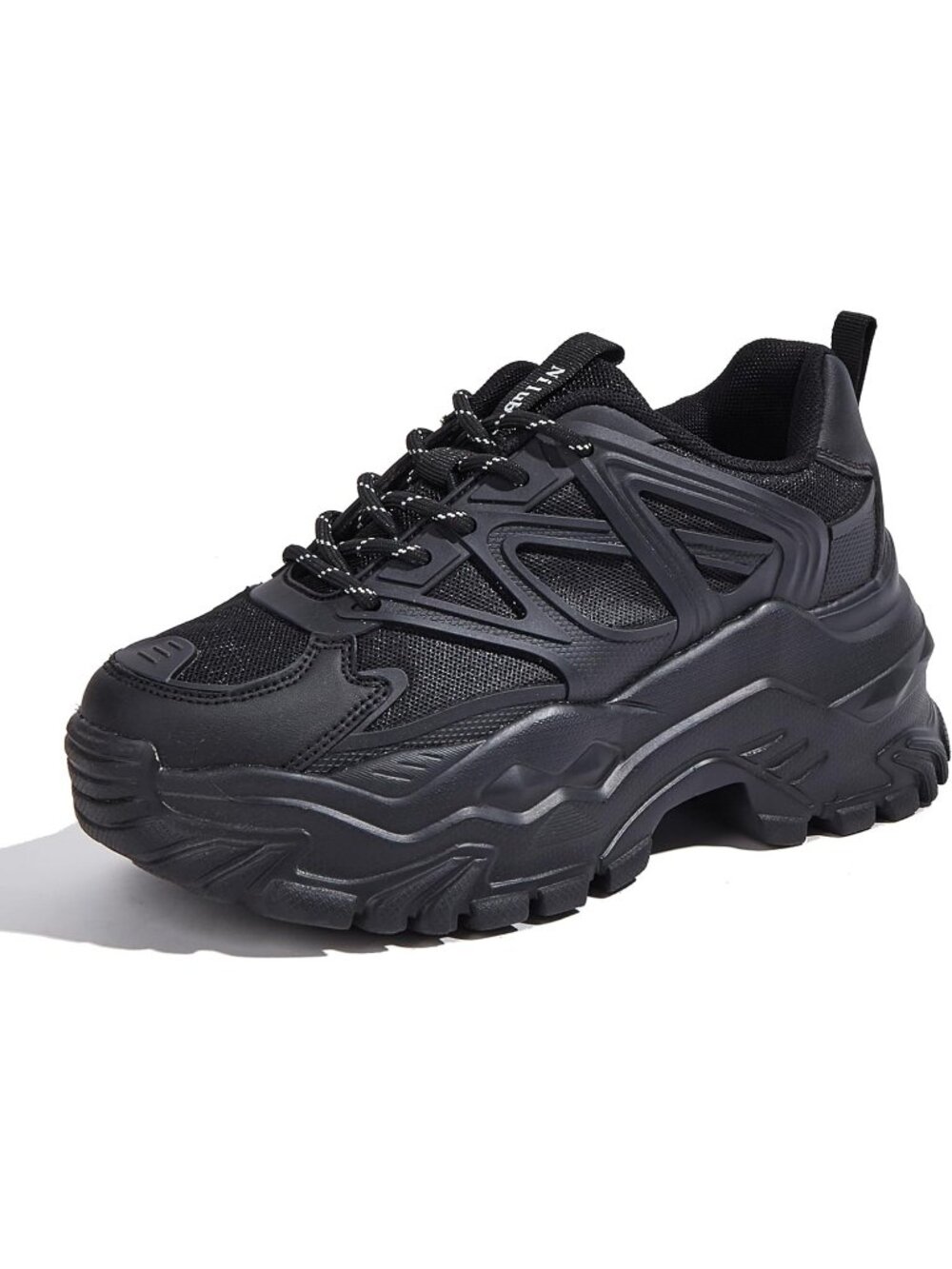 Women's Black Comfortable Chunky Lace Up Fashion Walking Platform Sneakers